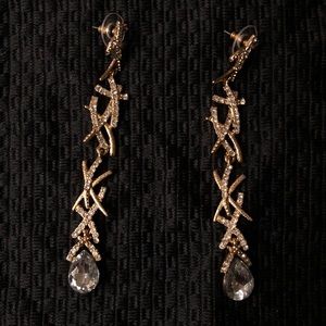 Gold Tone and Rhinestone Drop Earrings